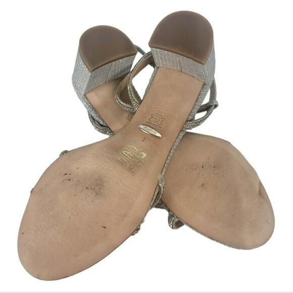 Badgley Mischka Ultima Strappy Block Heel Sandals Silver 7 - Picture 9 of 9